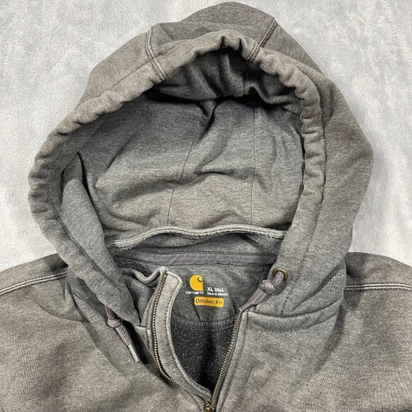 Distressed Carhartt 1/4 Quarter Zip Gray Hoodie Mens Size XL Tall Fading Stains - Picture 5 of 12